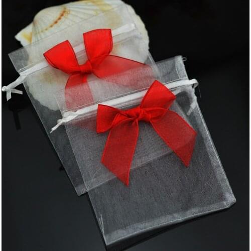 100pcs Organza Bags Bow Drawstring Pouch Jewelry Gift Bag 10x12cm,Candy Party New Year Christmas wedding Packing Gift Bags