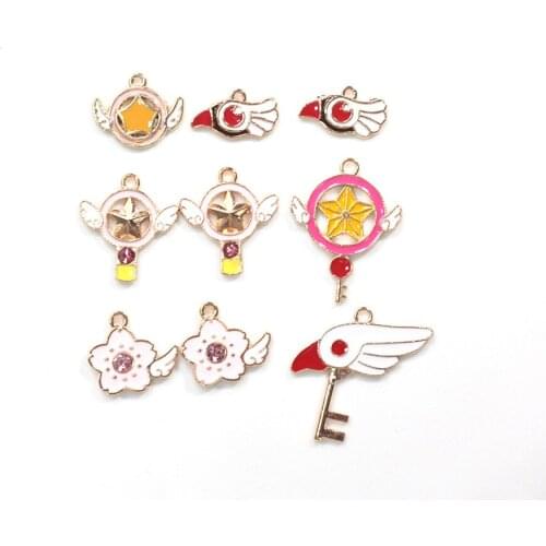 Cute 10pcs Cartoon Enamel Magic Wand Stars Charms Pendants DIY Handmade Earrings Neacklace Charm Crafting Jewelry Making