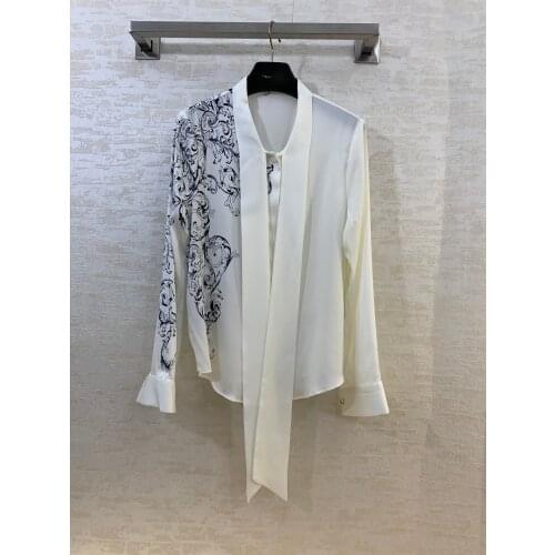 Fashion ladies 2021 new long sleeve sexy casual silk printed ribbon shirt 1229
