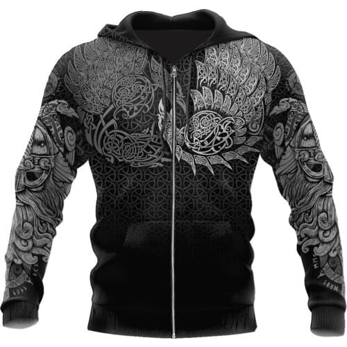 3D Printed Men Zip Hoodie Viking - Ravens of Midgard Tattoo Unisex Deluxe Sweatshirt Pullover Casual Jacket Tracksuits DW0823