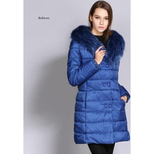 New Royal Blue Womens Cotton Padded Parkas Female Winter Coat Large Haircollar Medium Length Loose Down Cotton Padded Jacket