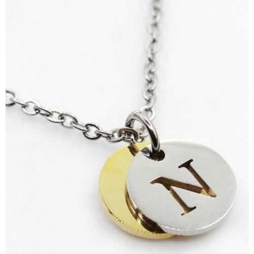 Stainless steel necklace alphabet N coin necklace letter necklace pendant charms with 50cm Chains men women Necklace Jewelry