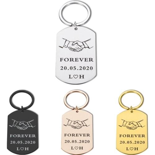 Personalized Brothers Friend Keychain Engraved Date Name Letters for Brothers Man Partner BBF Forever Key Chain Anniversary Gift