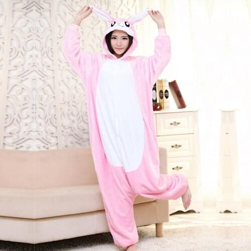 Adult Pajamas Pink Rabbit Kigurumi Women Animal Costume Fancy Soft Anime Cosplay Winter Jumpsuit