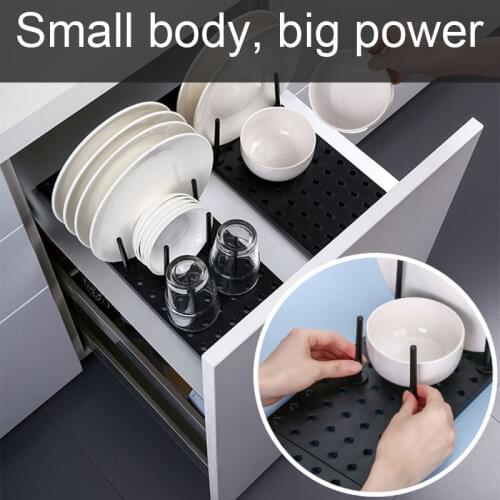 Expandable Kitchen Drawer Organizer Peg Board with Bottom Anti Slip Pad and 12 pegs Telescopic Board LXY9