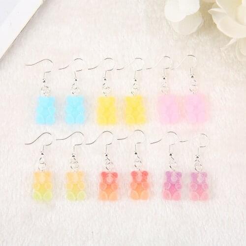 1pair Cartoon Cute Epoxy Resin Flatback gummy Bear Earrings for women Colorful Animal Bear Drop Earring Candy Color Kids Gifts