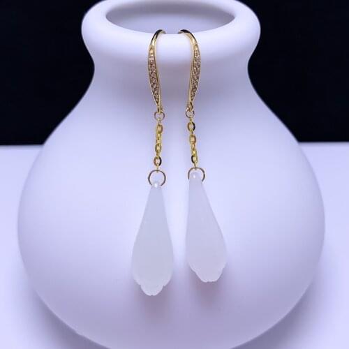SHILOVEM 18k yellow gold Natural white Jasper drop earring classic fine Jewelry women wedding gift new 8mm yze08175581hby