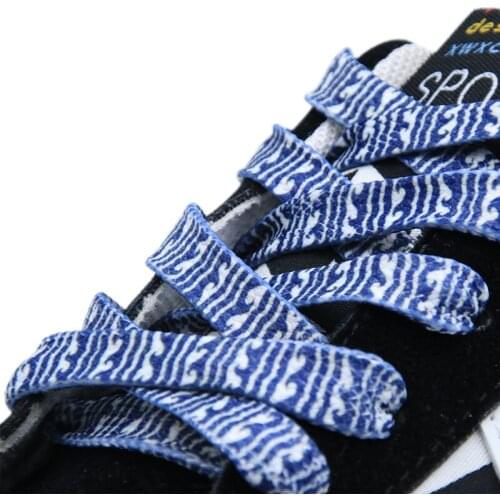 Weiou Mediterranean Style Shoelaces 8MM Flat Blue and White Wave Cotton Shoe Laces Best Gift For Canvas Casual Shoes