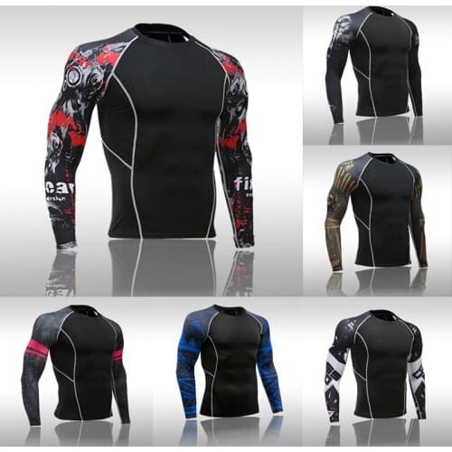 Gym Joggers Mens Running T-Shirt Fitness Clothing Quick-Drying Compression Shirt Rashgarda MMA Long Sleeves Top High Quality