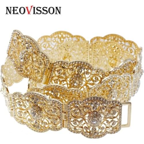 NEOVISSON Europe Wedding Dress Belt For Algeria Women Caftan Jewelry Gold Color Metal Rhinestone