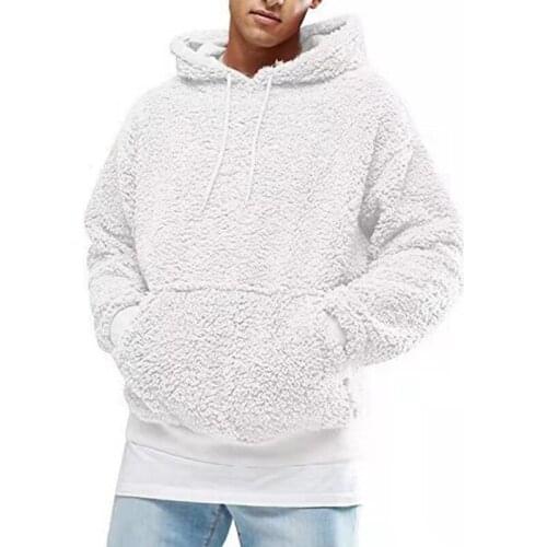 Autumn Winter Fashion Men Hoodie Lamb Plush Thick Pocket Sweatshirt Tops Solid Casual Men Drawstring Hooded Long Sleeve Pullover