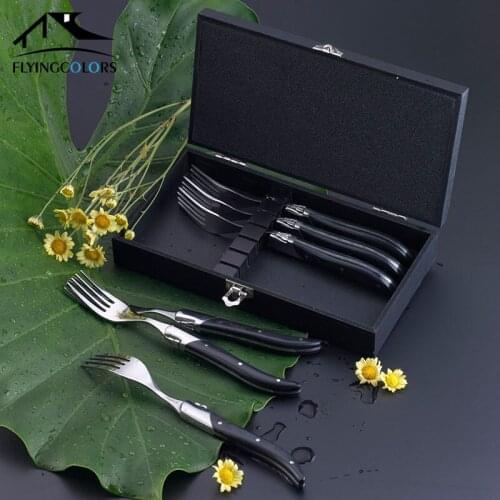 6pcs Laguiole Style Steak Fork Stainless Steel Dinner Forks Black Wood Handle Table forks set Kitchen Cutlery Dinnerware 8.7