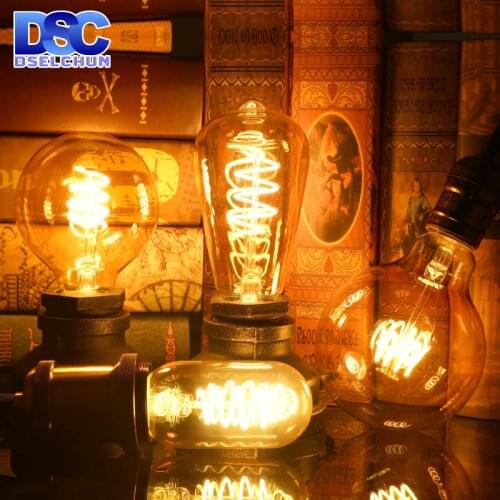 E14 E27 Retro LED Spiral Filament Light Bulb 4W 2200K 220V-240V C35 A60 T45 ST64 T185 T225 G80 G95 G125 Vintage Edison LED Lamp