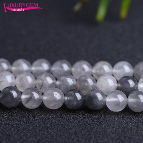 High Quality Natural Gray Crystal Stone Round Shape Loose Spacer Smooth Beads 4/6/8/10/12mm DIY Gem Jewelry Accessory 38cm sk69