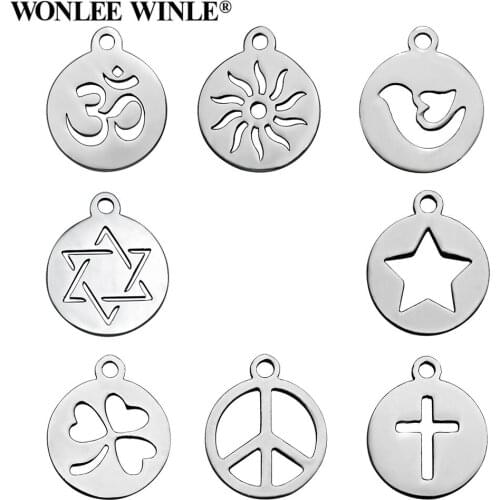 Wonlee Winle DIY Full Polished Never Fade Stainless Steel Round Hollow Charms Pendants for Bracelet Necklace Jewelry Making