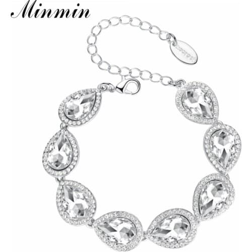 Minmin Champagne/Silver Color Luxurious Teardrop Bracelets Crystals Bangles Wedding Jewelry for Women Fashion Accesory SL051