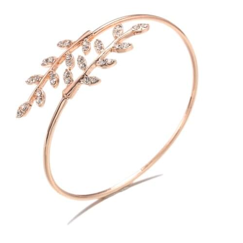 Match-Right Gold Color Minimalist Female Openable Bangle Flower Leaf Opening Charms Fashion Bracelet for Women Jewelry CN039