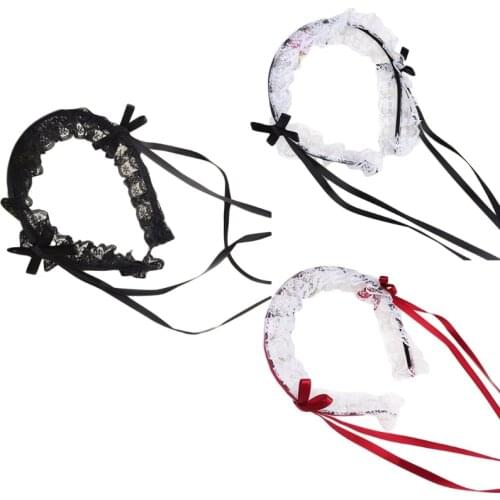 New Women Ruffled Lace Sweet Lolita Headband Steampunk Japanese Style Ribbon Bowknot Hair Hoop Maid Costume Hair Accessories