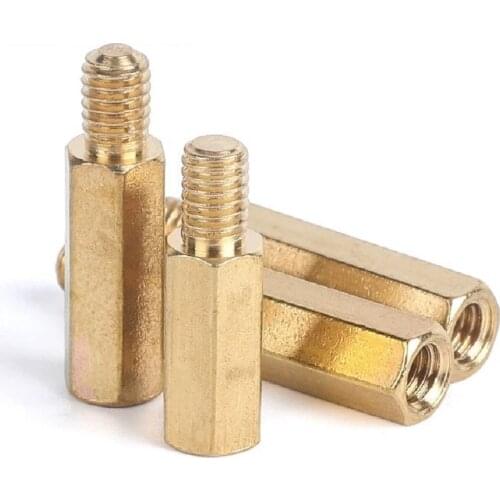 100pcs/lot M3+6mm Hex Head Brass Spacing Wood Screw Nut Copper Insert Threaded Pillar PCB Standoff Spacer PC Motherboard