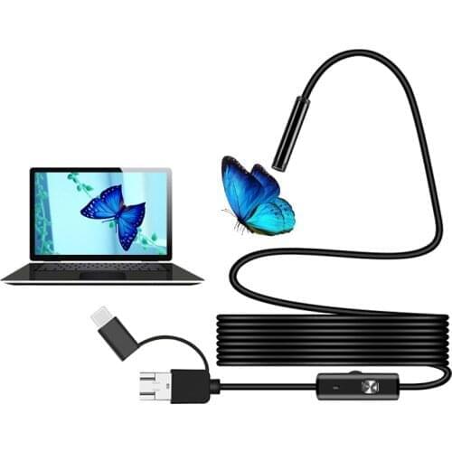 1080P Endoscope Android USB Camera Inspection Endoscope 8MM Lens Hard Wire Waterproof Mini Camera Led Light Borescope