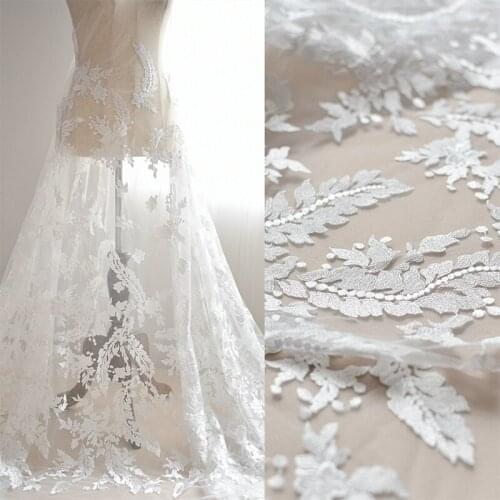 GLace 1Y/Lot High grade embroidered lace fabric wedding dress handmade diy material female dress cloth skirt accessories TX1554
