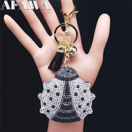 2021 Fashion Black Whit Ladybug Crystal Key Chains Tassel Key Chain for Women Gold Color Bag Accessories llaveros mujer KXS01
