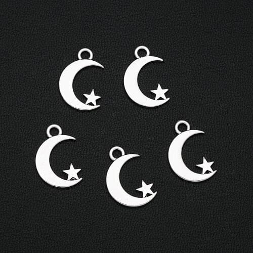 30PCS/Lots 17x11mm Antique Silver Plated Star Charms Moon Pendants For Keychain Jewellery Making Supplies Parts Handmade Kit