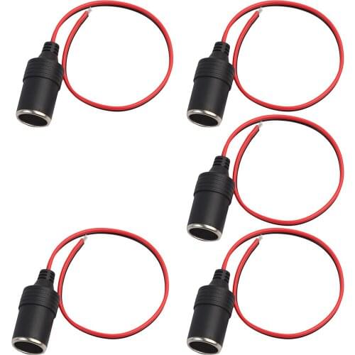 5Pack Car Cigarette Lighter Socket Fused 12v 24v Power Charger Adapter Female Socket Connector Adapter, 1ft/30cm