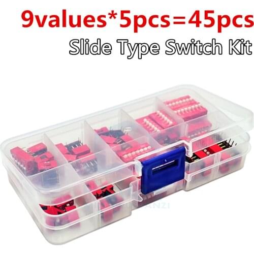 9values*5pcs=45pcs Slide Type Switch 1 2 3 4 5 6 7 8 9 Bit 2.54mm Position Way DIP Red Pitch Toggle Switch Red Snap Switch