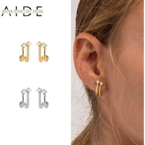 AIDE Retro 925 Sterling Silver Stud Earrings For Women Fashion INS U Shape Zircon Piercing Earings Fine Jewelry Gift kolczyki