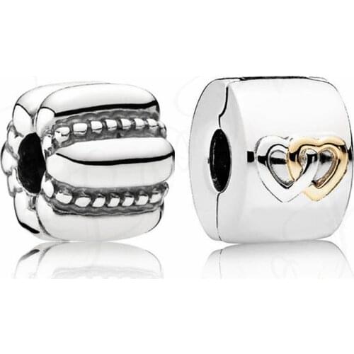 Baofu 925 Sterling Silver Retaining Clip Retro Classic Charm And Double Heart Beaded Fit Original Bracelet