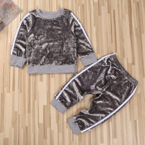 1-6Y Kids Baby Velvet Clothes Set Striped Long Sleeve Pullover Tops + Elastic Waist Long Pants 2Pcs Autumn Outfits for Boys Girl