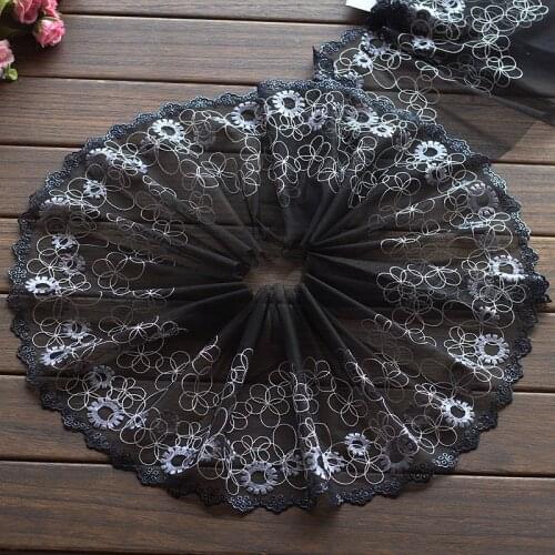 2yards/lot 19cm wide Embroidered Tulle Lace trim mesh lace trim~Black + gold~beautiful