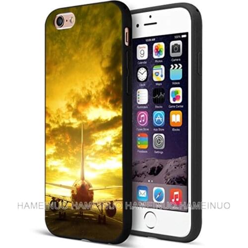 Black tpu case for iphone 5 5s SE 2020 6 6s 7 8 plus X 10 XR XS 11 pro MAX silicon cover the airplane flying sunset