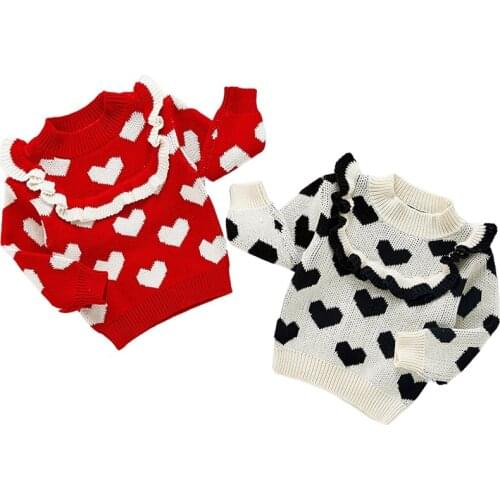 Kids Knitting Sweater Autumn Winter Girls Pullover Sweater Ruffles Love Print Children Soft Clothes Girl Tops Outfit Clothing