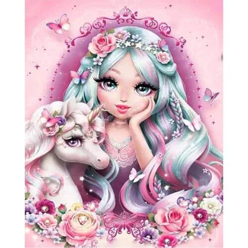 Girl Unicorn Floral Diamond Painting Cartoon Portrait Round Full Drill 5D Nouveaute DIY Mosaic Embroidery Cross Stitch Decor