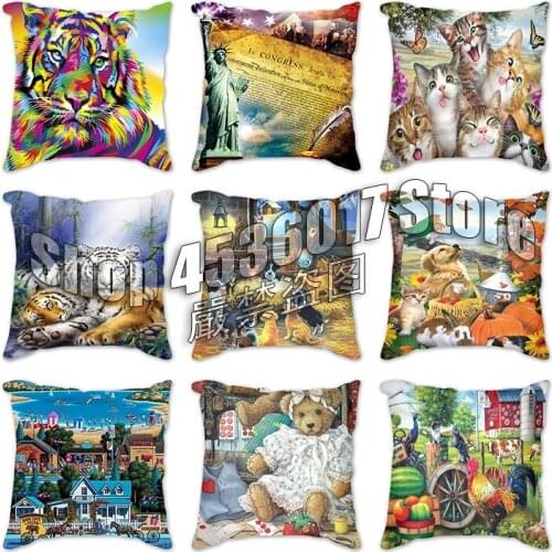 Throw Pillow 45x45cm Decorative Tortoise Hummingbird Tiger Wolf Snowman Cat Cushion Home Decor Sofa Cushions Cojines landscape