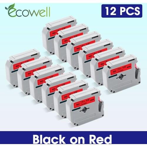 Ecowell 12PK/5PK 9mm MK421 MK-421 For Brother MK 421 M-K421 Black on Red label tape for Borther P Touch PT-70 PT-100 PT-80 PT-90