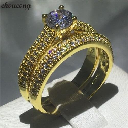 Choucong Genuine 5A Zircon Stone Ring Set Gold Color 925 Sterling Silver Engagement Wedding Band Rings for women Bridal Jewelry