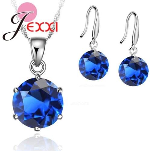 New Fashion Crystal Jewelry Set Cubic Zirconia CZ Pendant Necklace 925 Sterling Silver Jewelry Set Gift For Women Lovers