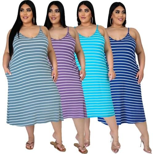 L-5XL 2021 plus size dress summer women clothing sexy stripe printing sleeveless halter casual dresses Wholesale Dropshipping