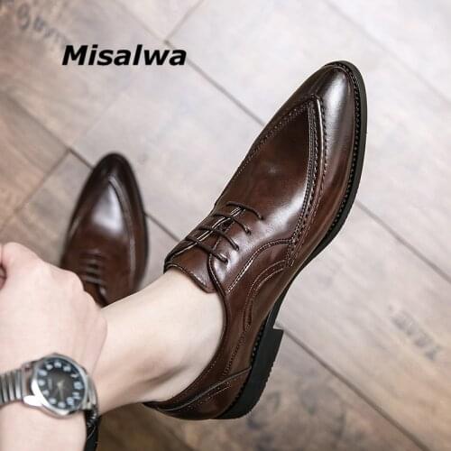 Misalwa Men New Style Men Dress Shoes Solid Oxford Leather Formal Shoes Wedding Gentleman British Pointed Toe Office Men Shoes