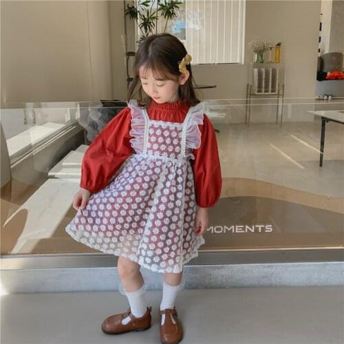 Korean style girls fashion casual princess dresses with apron dress little princess jacquard 2pcs dresses