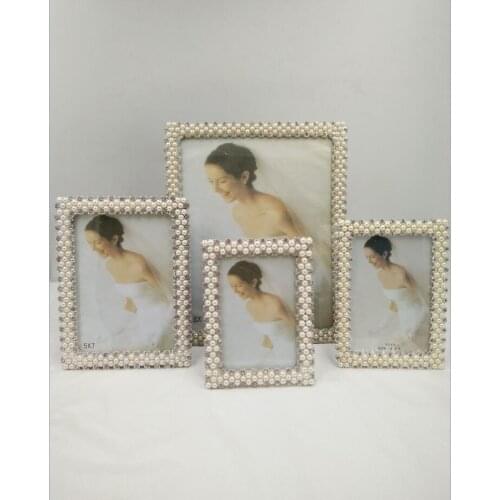 6/7inch Fashion Pearl Decorative Metal Frames For Pictures Silver Photo Frame Wedding Decor Accessories XC052