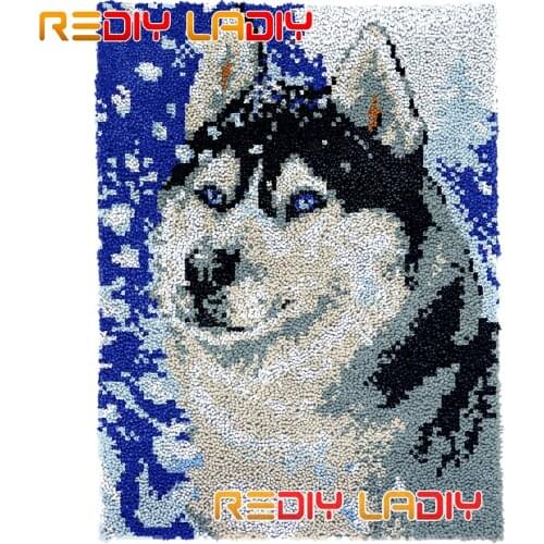 Latch Hook Rug Kits Snow Wolf DIY Carpet Rug Needlework Plush Wall Hanging Chunky Yarn Art Crocheted Floor Mat Hobby & Crafts