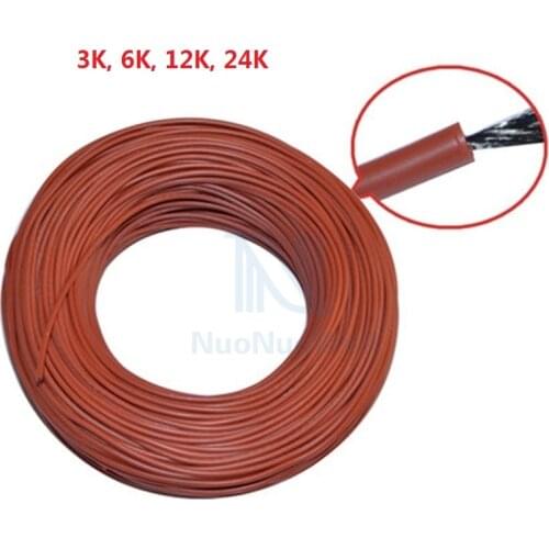 3K 6K 12K 24K 20M Silica Gel Carbon Fiber Heating Line Household Greenhouse Wire Heating Cable Warm Floor Electric Hotline