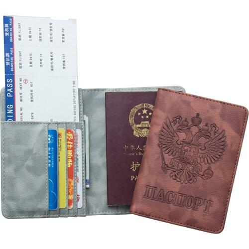 Russian double-headed PU Place multiple cards national Passport Cover Built in RFID Blocking Protect personal information