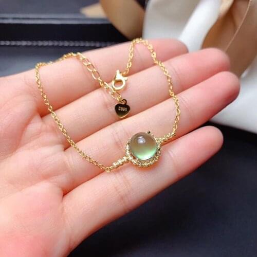 Original new diamond-studded natural prehnite egg round gold bracelet elegant charm creative retro silver jeweler