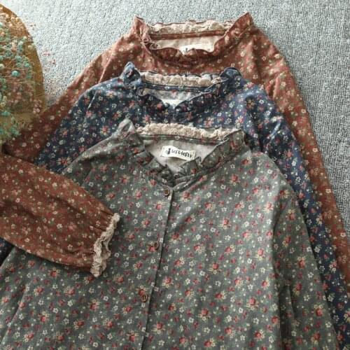 Autumn new lace collar loose art retro mid-length floral dress