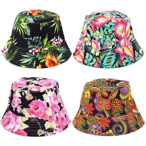 2021 New Summer Bucket Hats Outdoor Hiking Riding Panama Hat Print Fishing Hat Summer Beach Sunshade Fisherman Cap for Women